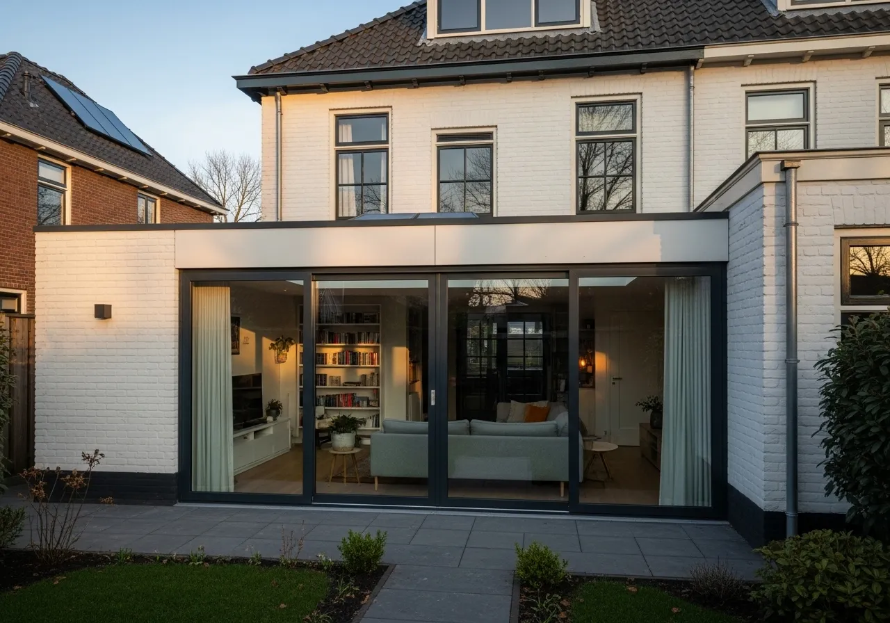 Voorbeeld van een aanbouw aan een woonkamer